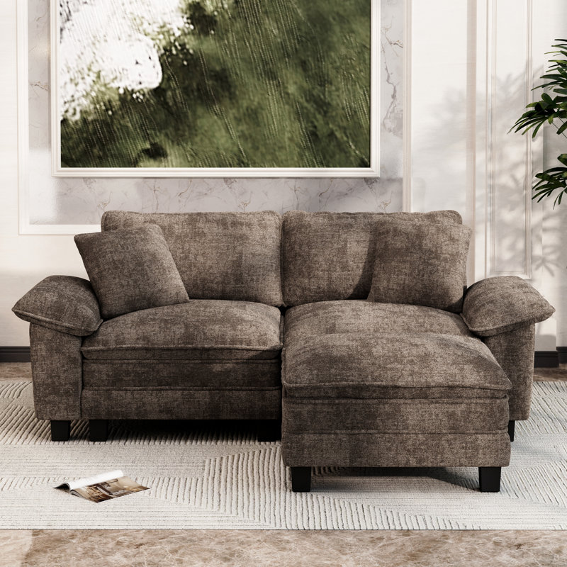 Canapé modulaire 88 places pour salon, canapé 3 places à assise profonde avec repose-pieds 88 po, Chenille brun