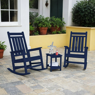All Weather Rocking Chair Set with Wood Texture,2 Chairs and 1 Side Table by Red Barrel Studio
