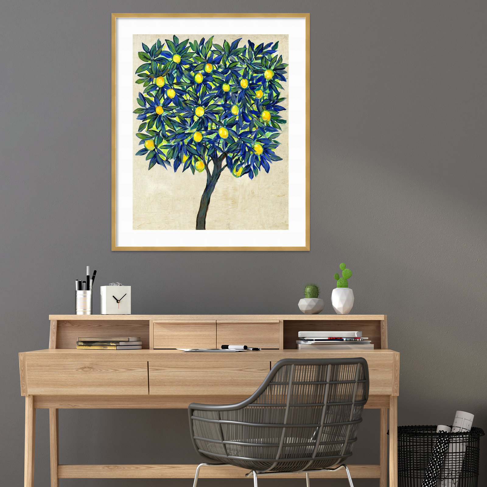 Lemon Tree Composition II by Tim Otoole, 41.25" H x 34.38" W x 0.88" D, Gold
