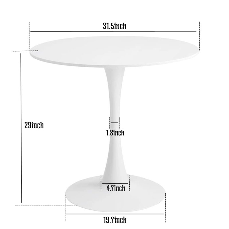 Round Dining Table White With Pedestal Base,31.5" Modern Dining Room Table For 1-4 People,Pedestal Dining Table With Round Top For Kitchen Living Room (Dining Table White)
