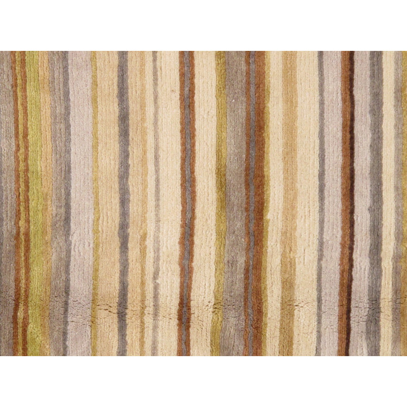 Tapis unique en laine noué à la main beige / brun / vert 5 pi x 7 pi 11 po