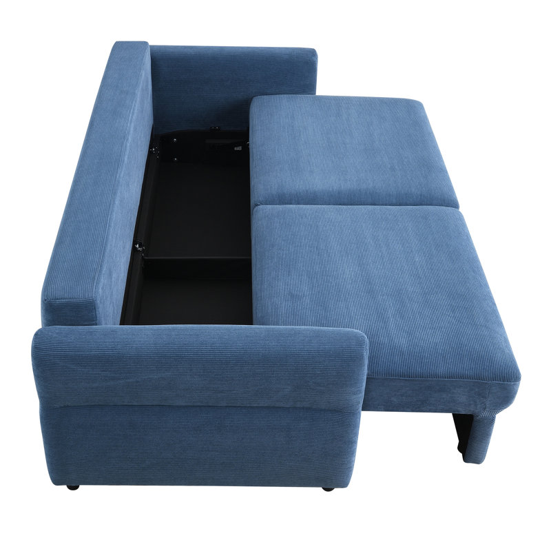 Canapé-lit en tissu avec rangement Haran, Bleu