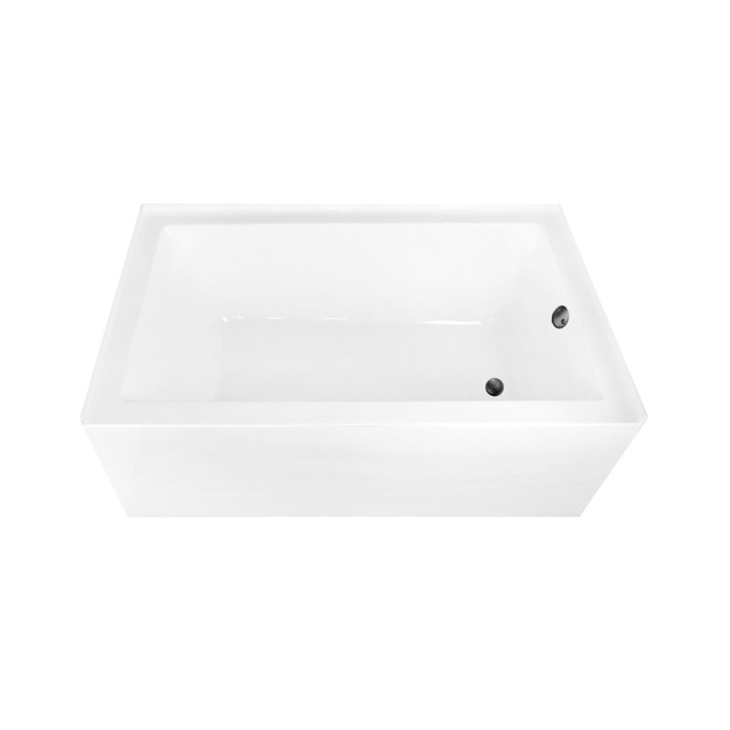 Kingston Brass Aqua Eden 60-Inch Acrylic Rectangular 3-Wall Alcove Tub, Right Hand Drain, Matte Black, Right Hand Drain