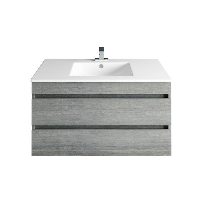 35.12'' Single Bathroom Vanity with Stone Top, White