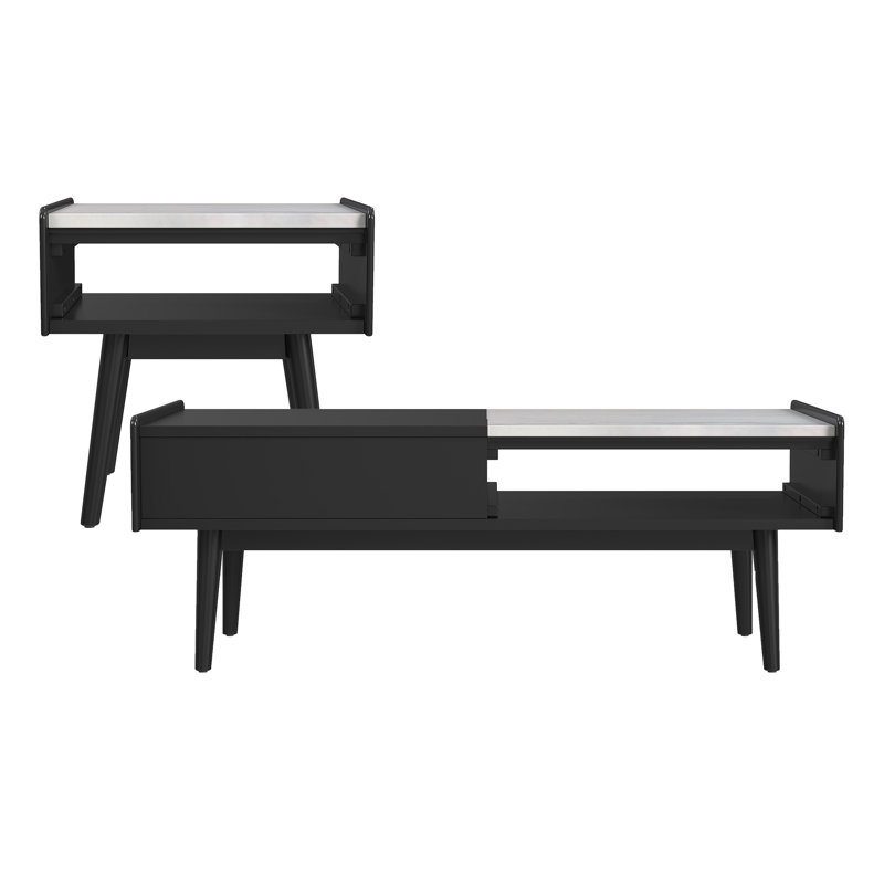 Table d'appoint Indina 3PC en noir-table basse et deux tables de bout, 3 Pieces: Coffee Table, 2 End Tables