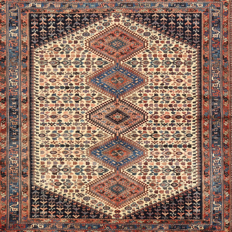 Tapis noir / beige / rouge Southwestern, Carré 4 pi