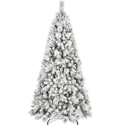 6FT Flocked Christmas Tree With 752 Tips – Snowy PVC & Hard Needle Branches, Hinged Structure For Easy Setup, Stable Metal Stand – Realistic Full-Body Holiday Tree