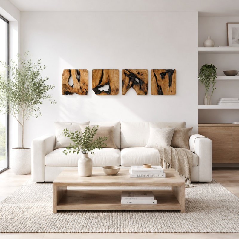 4 pièces de décoration murale rustique abstraite faite à la main