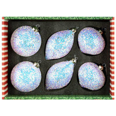 Iridescent Glitter Ornament, Box Of 6- 4-5 Inches