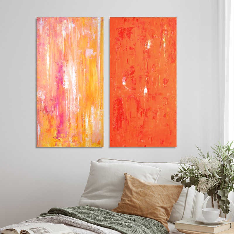 " Colorfields In Shades Of Orange And Pink " 2 - Pieces, Wrapped Canvas, 20" H x 24" W x 1" D