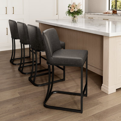 Tabouret de comptoir de cuisine moderne de 24 po avec siège rembourré en similicuir Kunkel et structure en métal