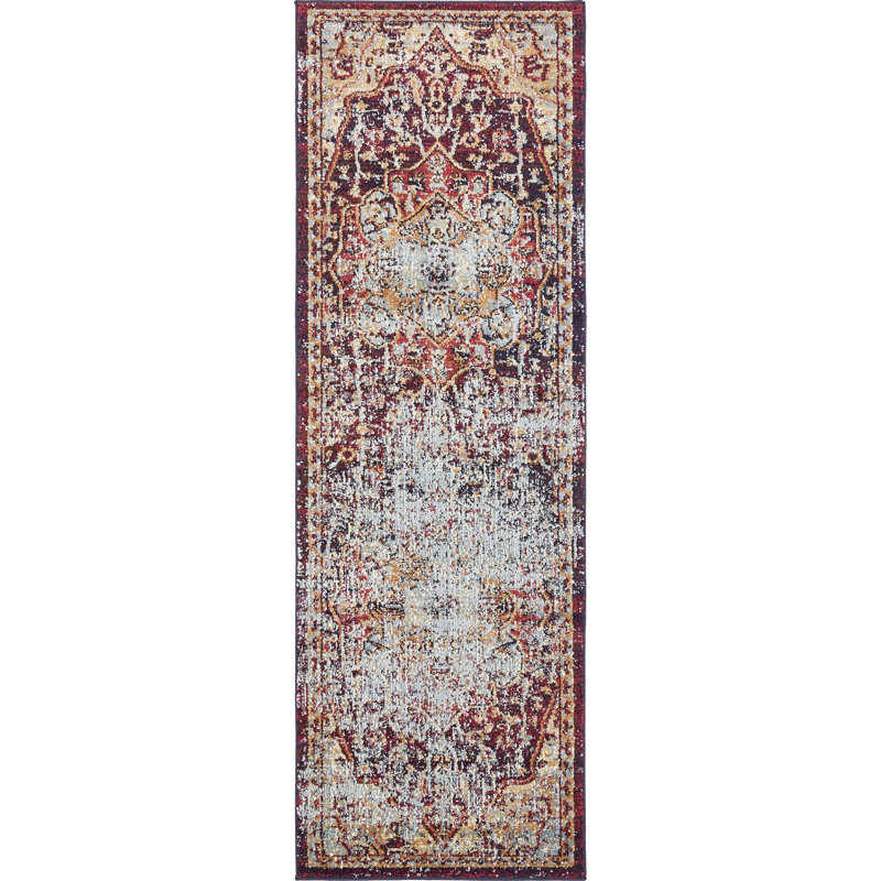 Tapis bleu marine / rouge Mignonette, Tapis de couloir 2 pi 2 po x 6 pi 9 po