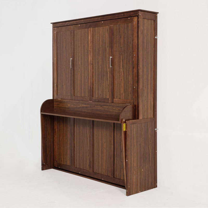 Lit escamotable mural en bois avec bureau et vérins à gaz pour une solution peu encombrante, Noyer