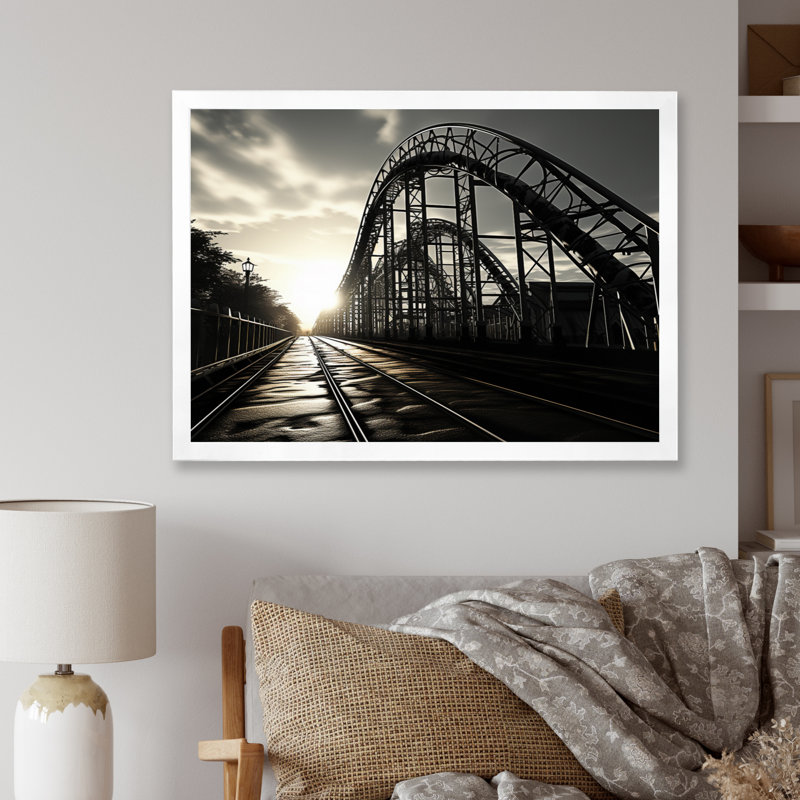 Rollercoaster Shadow - Architecture Wall Decor, White Single Picture Framed, 12" H x 20" W x 1" D