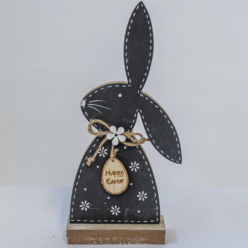Figurine de lapin noir et blanc Joyeuses Pâques