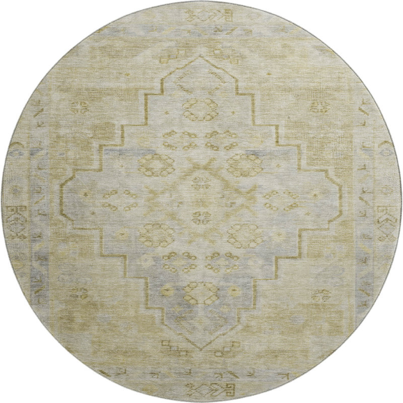 Premium Machine Washable Mayfield Border Rug, Round 8'
