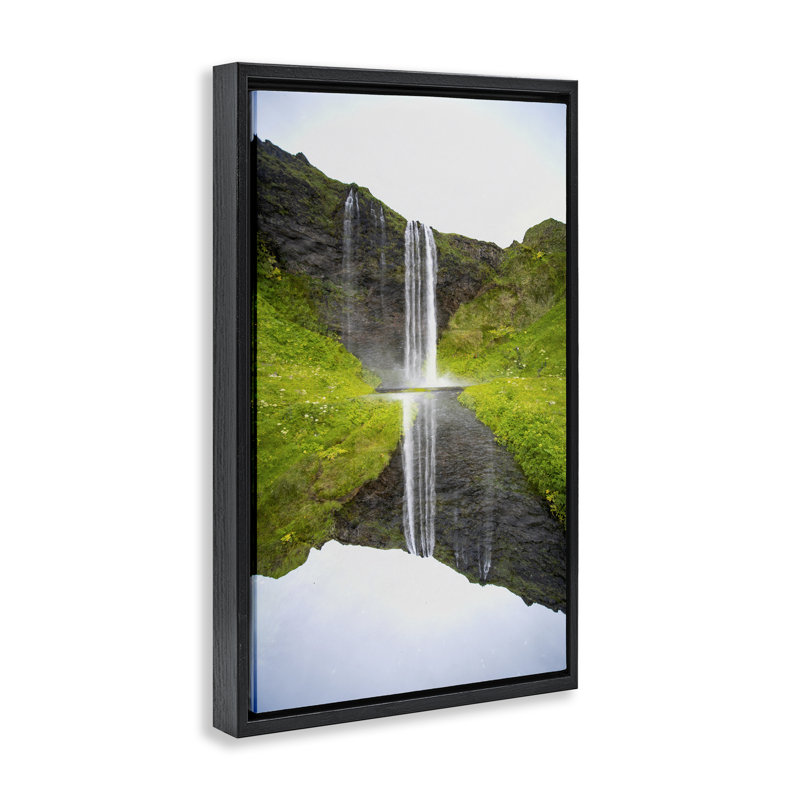 Cadre flottant Lush Waterfall Reflection, design par Robin Vandenabeele, Cadre flottant noir de jais, H 25 po x l 17 po