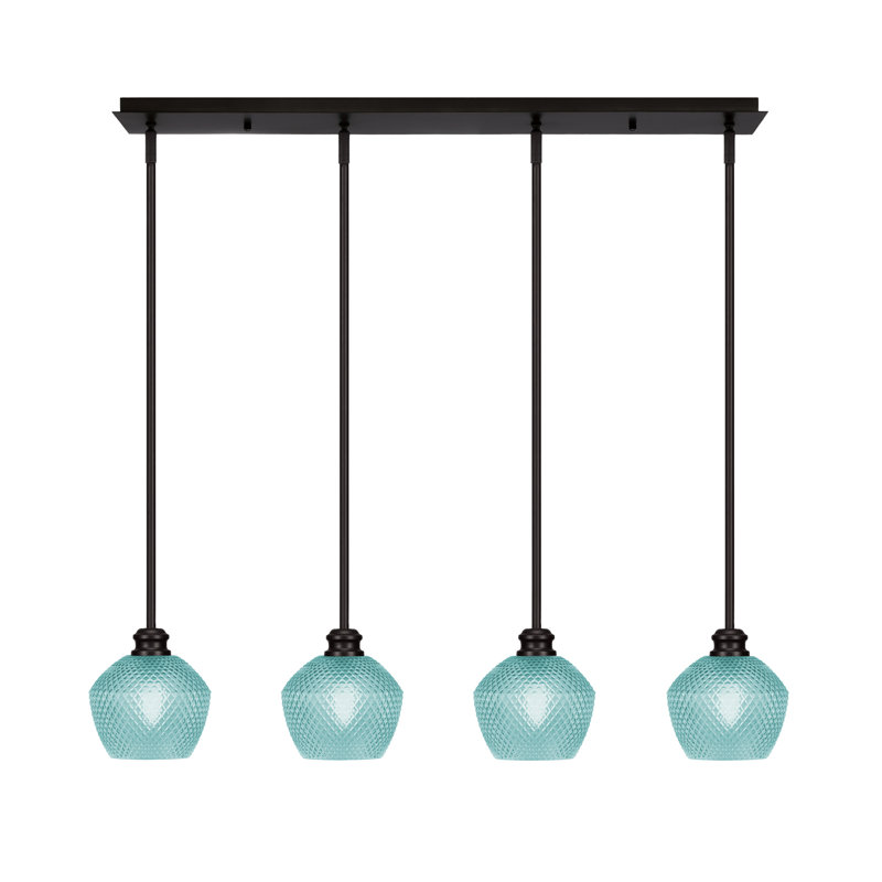 Luminaire suspendu linéaire 4 lumières avec verre de 6 po Edge, Turquoise texturé, Espresso