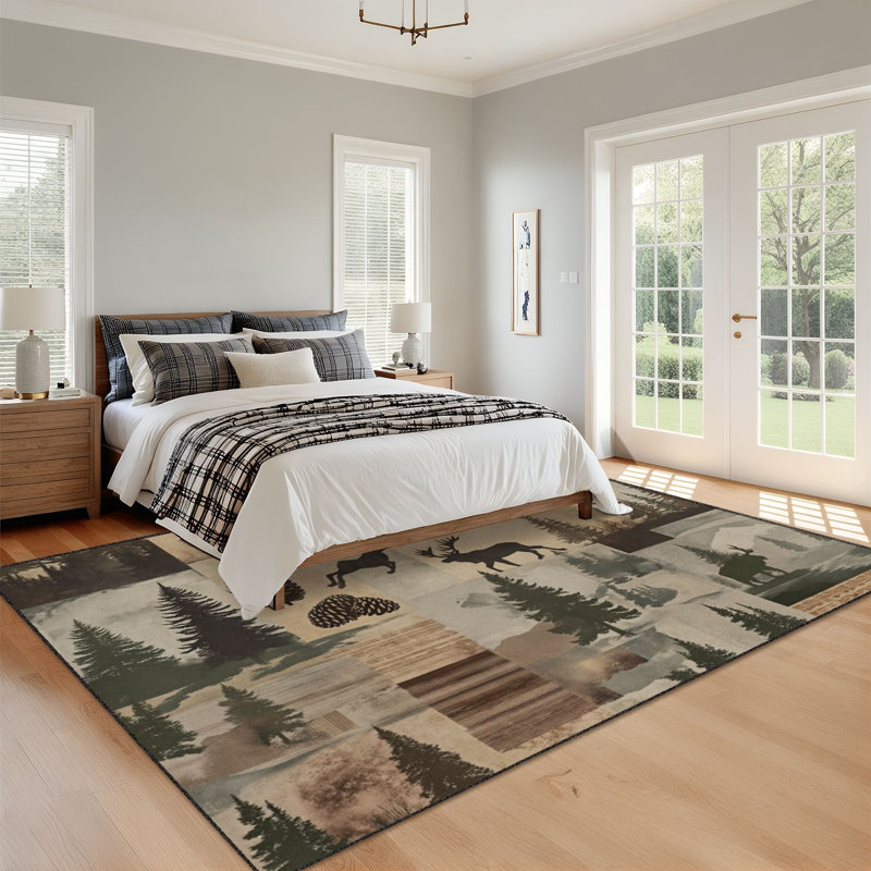 8 x 10 tapis pour chambre à coucher Ours de cerf Elk Moose Forest Wildlife, Rectangulaire 10 pi x 8 pi