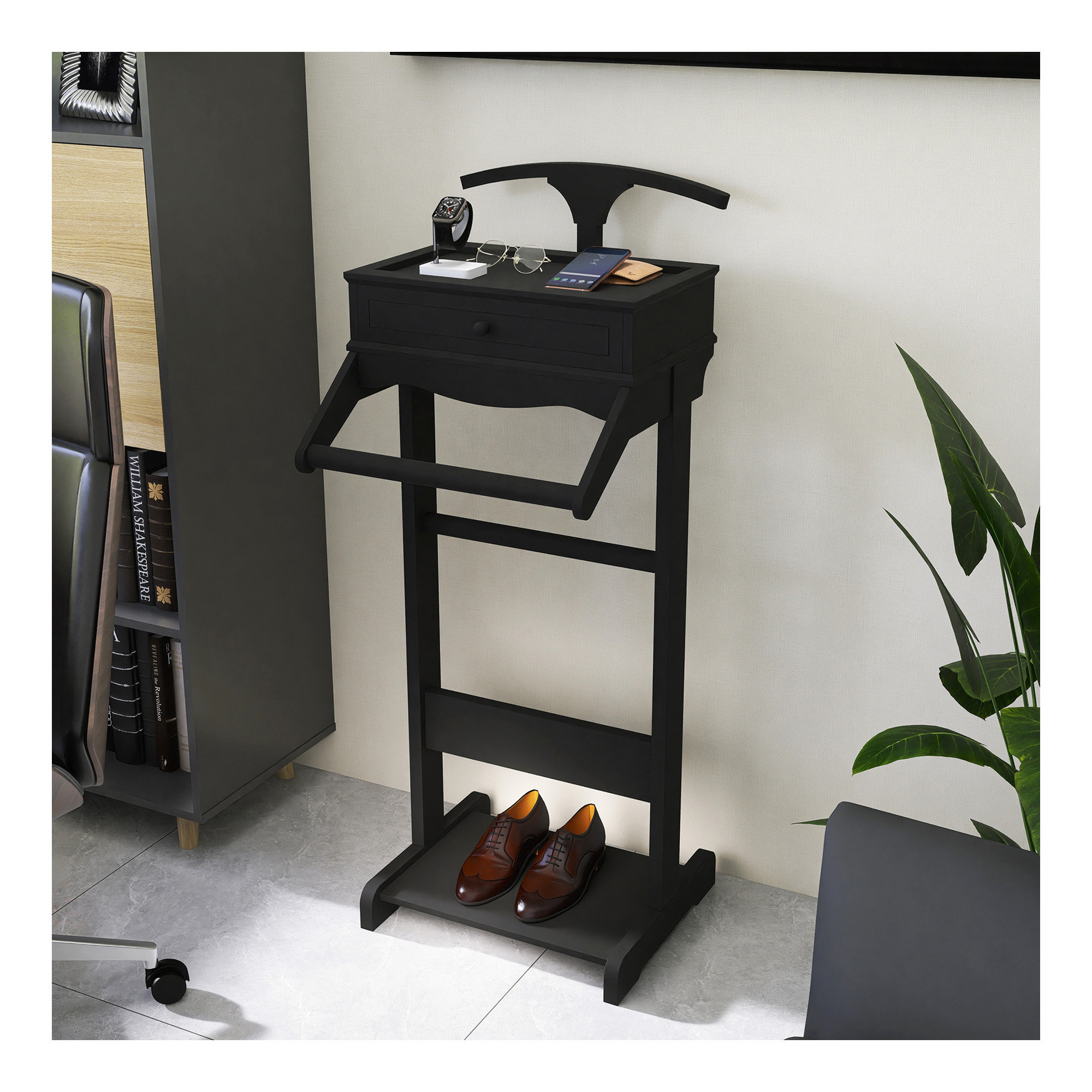 Red Barrel Studio® Clothing Rack With Storage Shelves, Wooden Valet ...