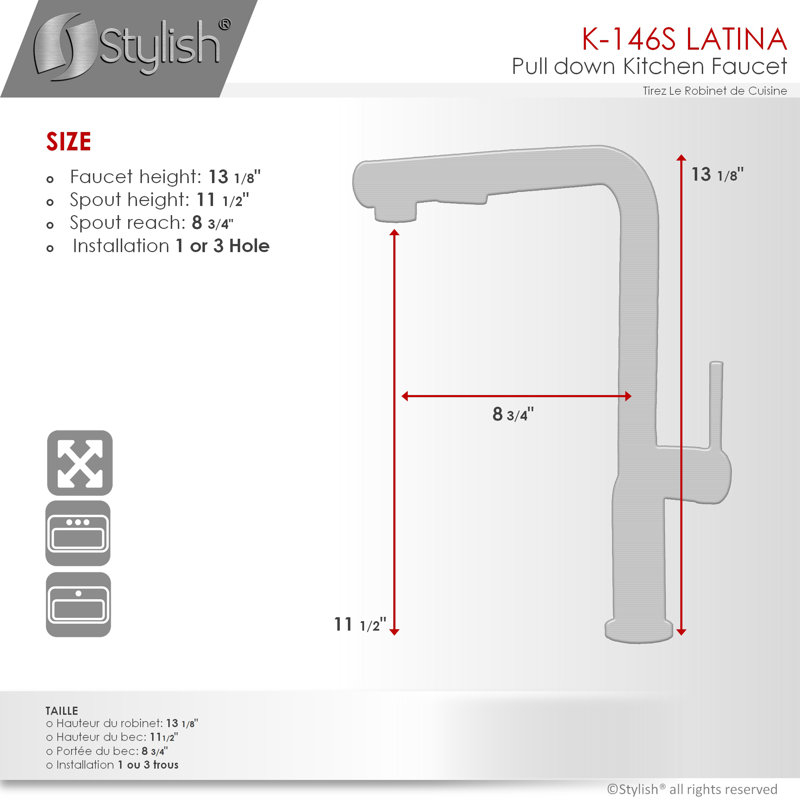 Modern Single Handle Kitchen Faucet, Satin brossé