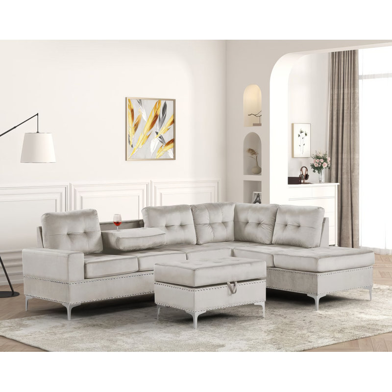 Canapé modulaire réversible 2 pièces Kryspin, Velours gris
