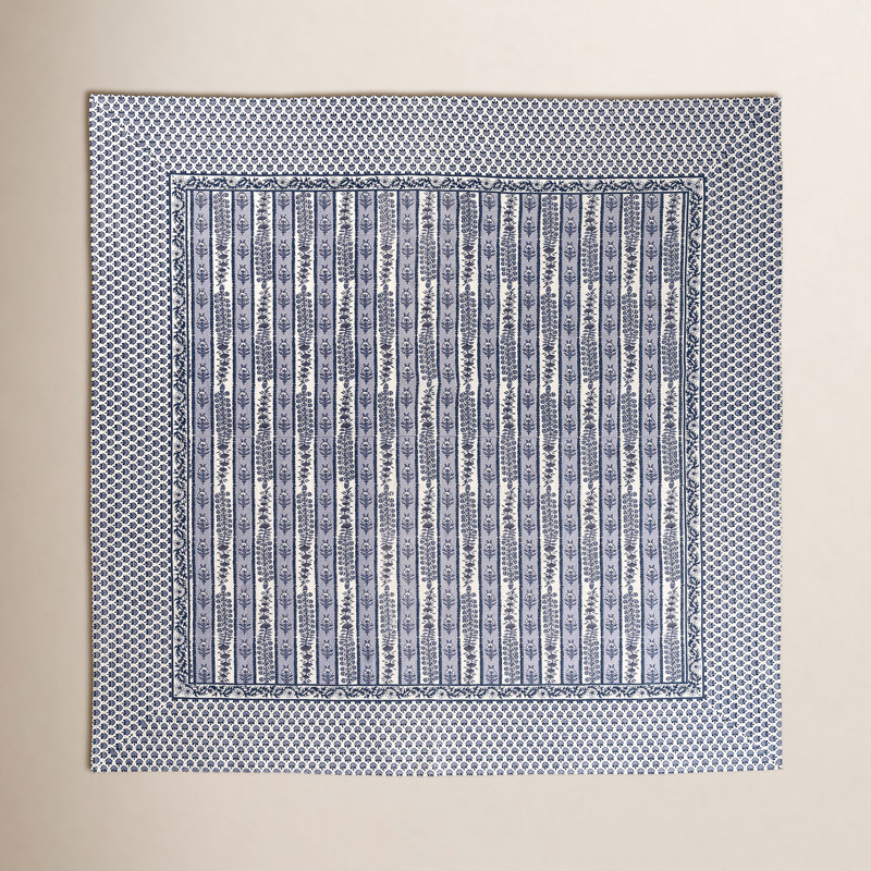 Avignon Handmade Floral Tablecloth, 128" x 71", Dijon/Blue