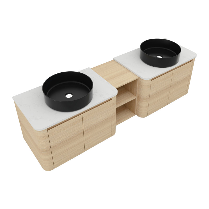 Modern Wall-mounted Bathroom Vanity With Art Sink And Storage, American White Oak