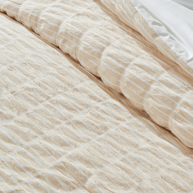 100% Cotton Puckered 3 Pc Reversible Comforter Set with Shams, Full / Queen, Sand