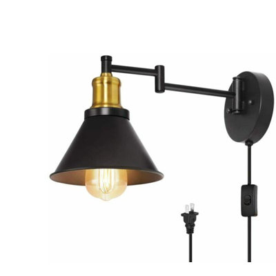 Applique murale à bras pivotant 270 degrés avec finition en métal chromé et vernis noir