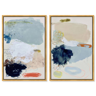 Sea and Sand Framed Canvas Print Modern Abstract Decor by Art Remedy, Set of 2