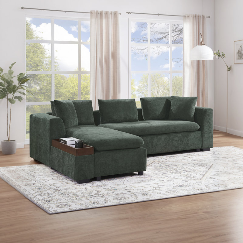 93.7" L-Shaped Sectional Sofa With Storage - Chenille Upholstered Couch For Living Room, Green Chenille