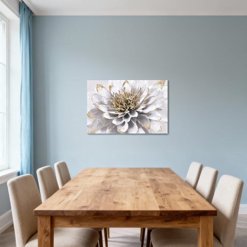 «Plants & Flowers White Flower With Gold Accents», reproduction d'art, H 32 po x l 48 po