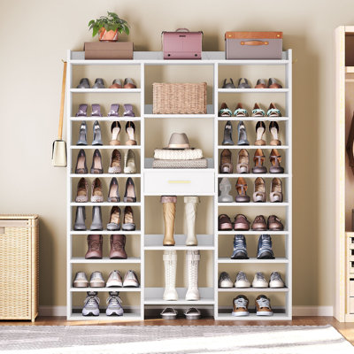 Grande armoire à chaussures avec casiers et tiroir en tissu pour 36 à 44 paires de chaussures