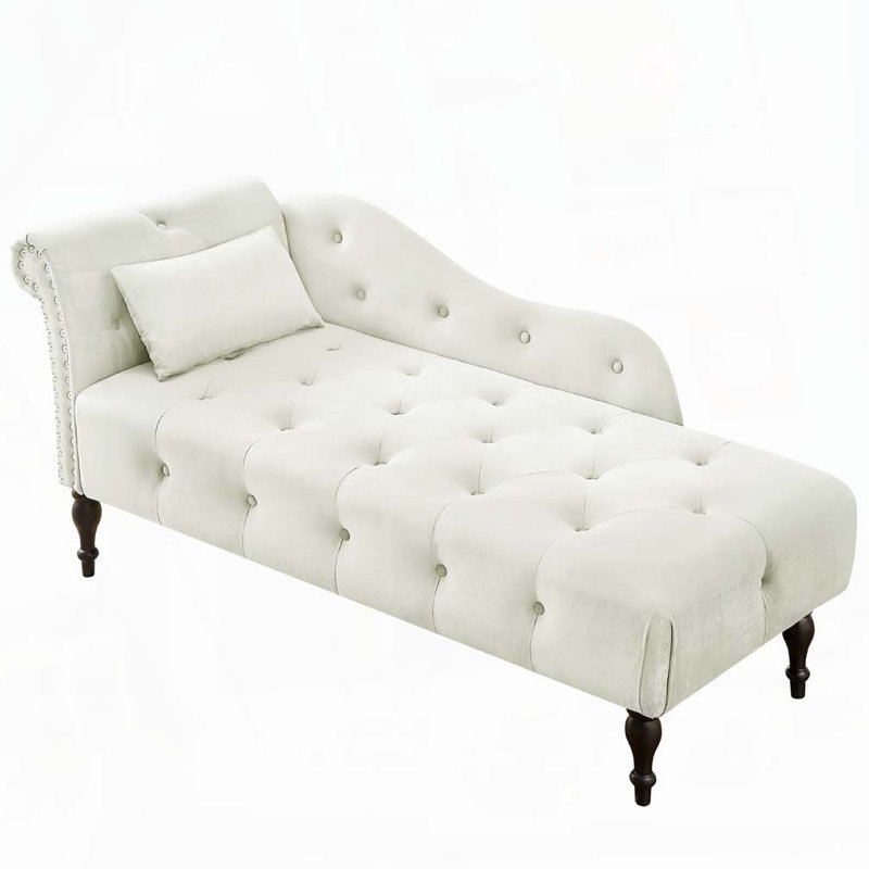 Méridienne intérieure veloutée capitonnée à boutons et garniture cloutée, Blanc