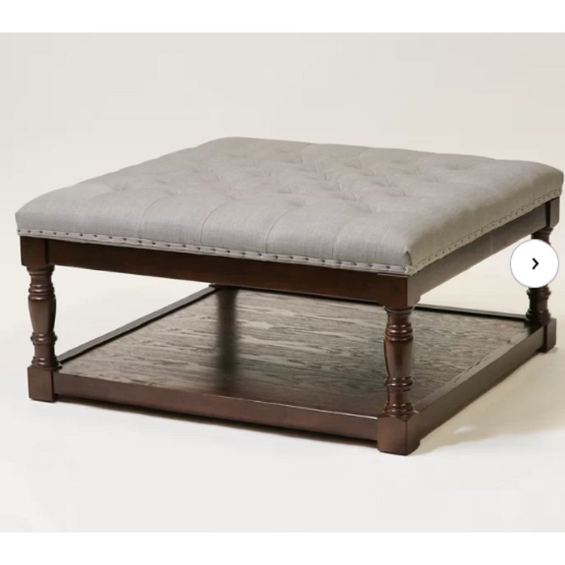 Fontanet 34" Wide Tufted Square Cocktail Ottoman/Coffee Table, Brown/Light Gray