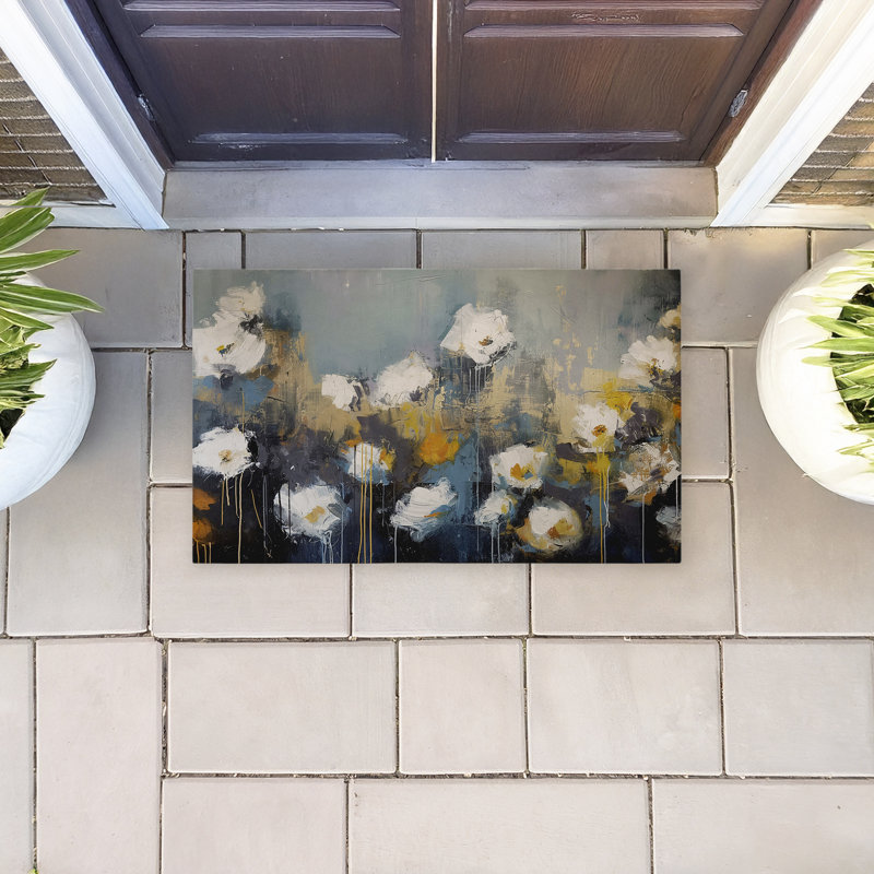  Tapis de porte anti-dérapant recyclé Abstraction Expressive Blooms, 18 po x 30 po, Fleurs d'abstraction