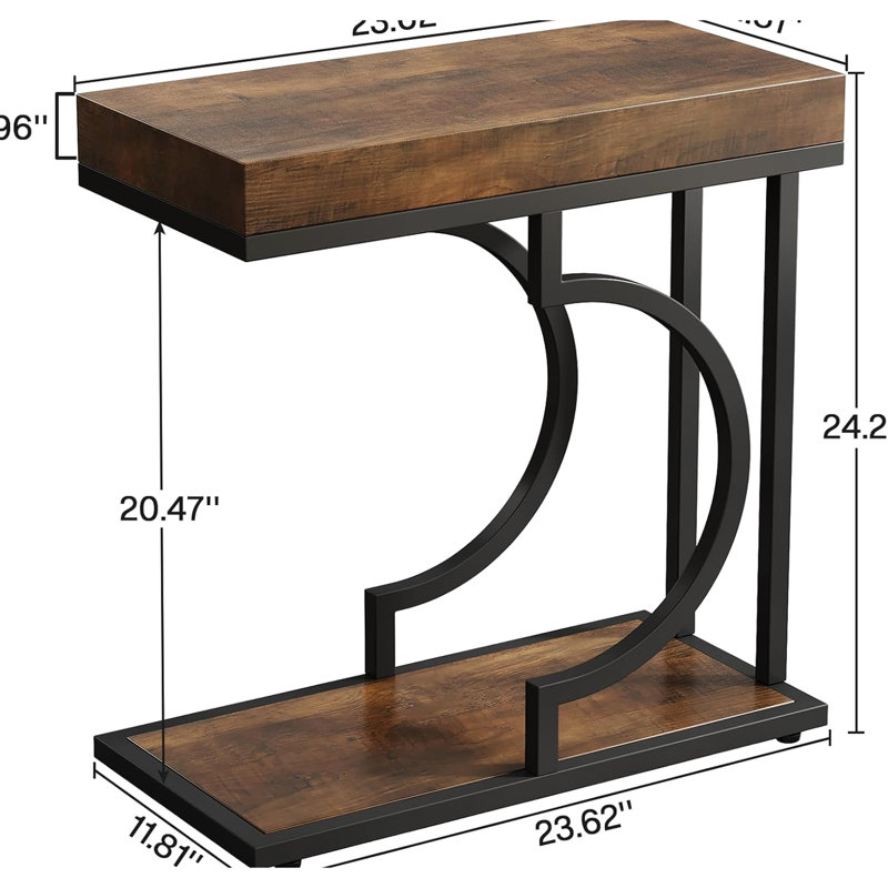 Table de chevet fonctionnelle pour petits espaces, fini noir et brun, facile à assembler. Style élégant et contemporain, structure semi-circulaire moderne, légère et mobile.