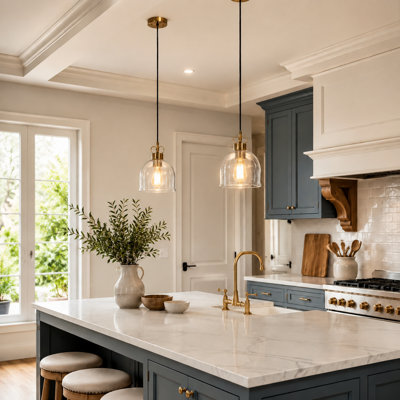 1-light 8.3"W Kitchen Island Raindrop Pendant Light with Seeded Dome Glass