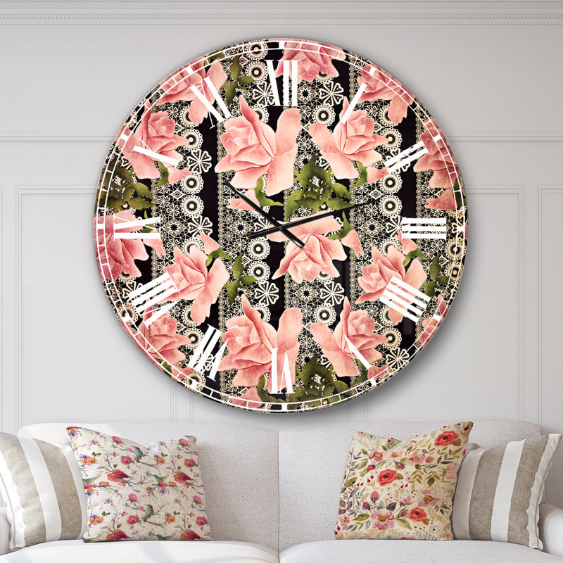 Motif de roses noires - Horloge murale traditionnelle, Surdimensionné