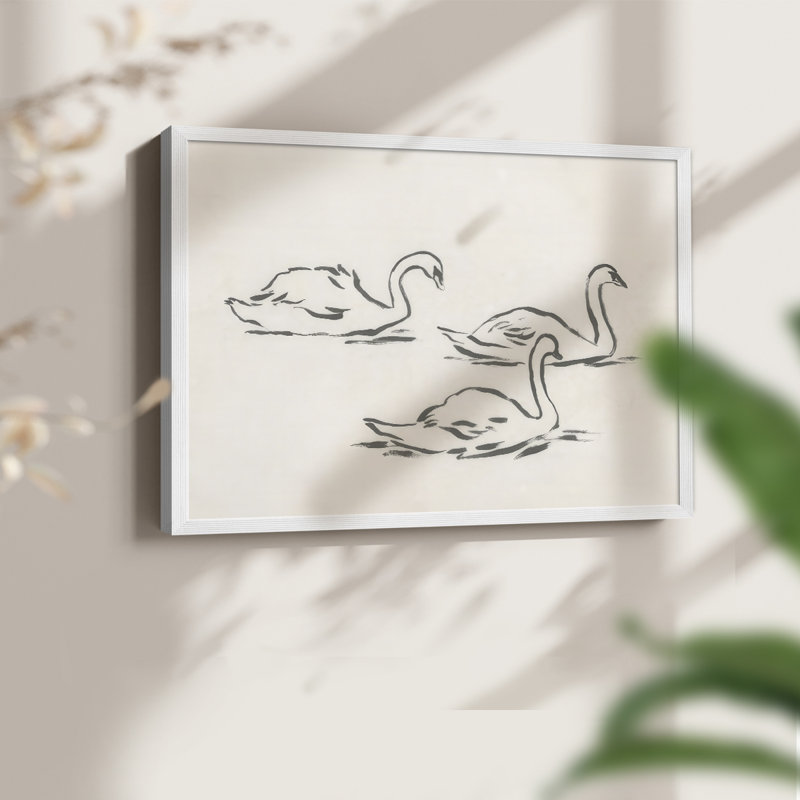 Swan Sketch II -Framed Print - Restickable, H 16 po x l 20 po, Blanc