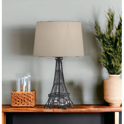 Lampe de table 25 po en acrylique noir avec abat-jour tambour blanc Paris