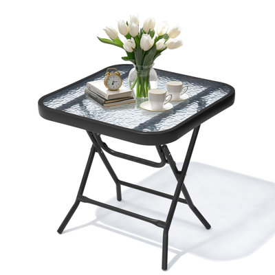 Square Glass Outdoor Folding Side Table