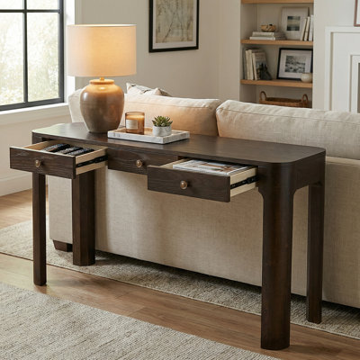 Safety-Focused Vintage Console Table With Rounded Corners&Storage Drawers & Decorative Display Function