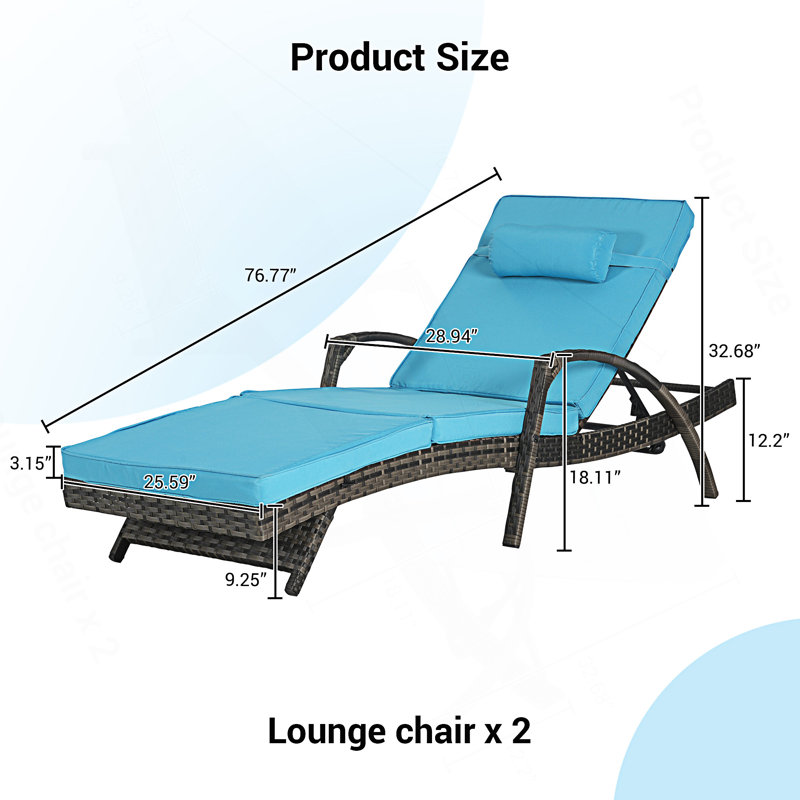 Ensemble de 2 chaises longues d'extérieur inclinables avec coussins, chaise longue inclinable à 150 ° de la plage près de la piscine