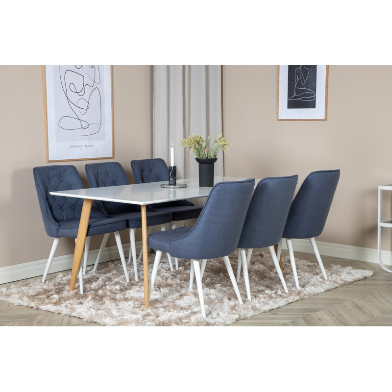 Rouse 6 -Person Dining Set, White/Brown, Blue, H75 x L180 x W90cm