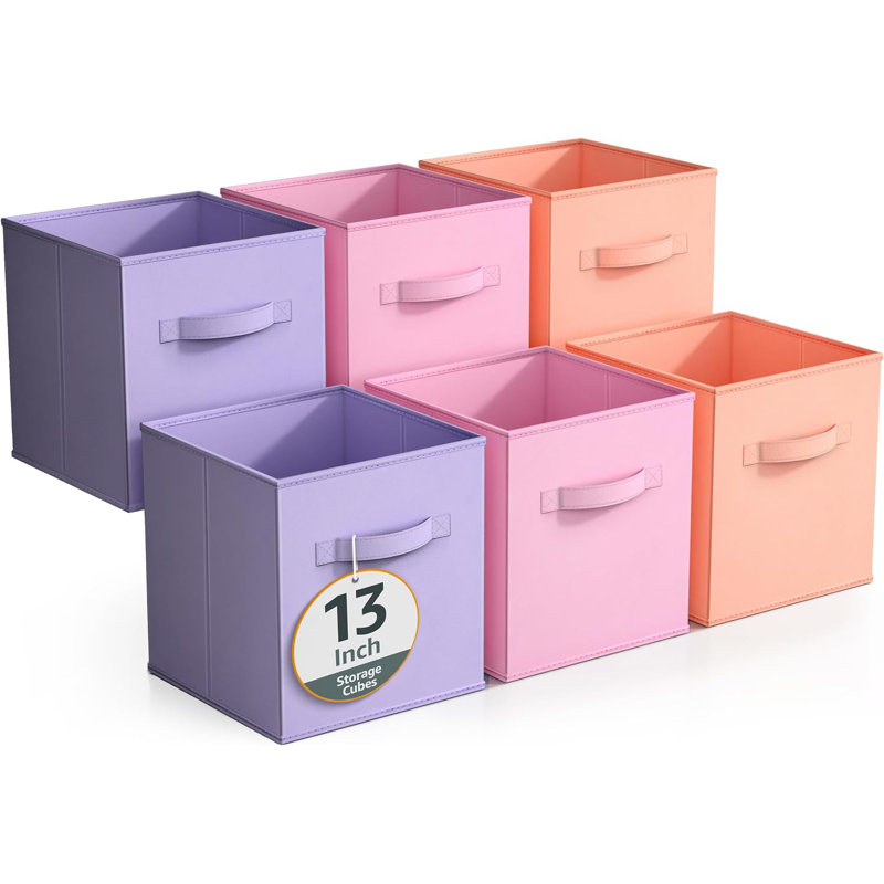  Ensemble de 6 cubes de rangement pliables de 13 pouces avec poignée Sorbus - pour organiser la maison, les tablettes, la chambre de bébé, la salle de jeux, le placard et plus, orange pastel, rose, mauve