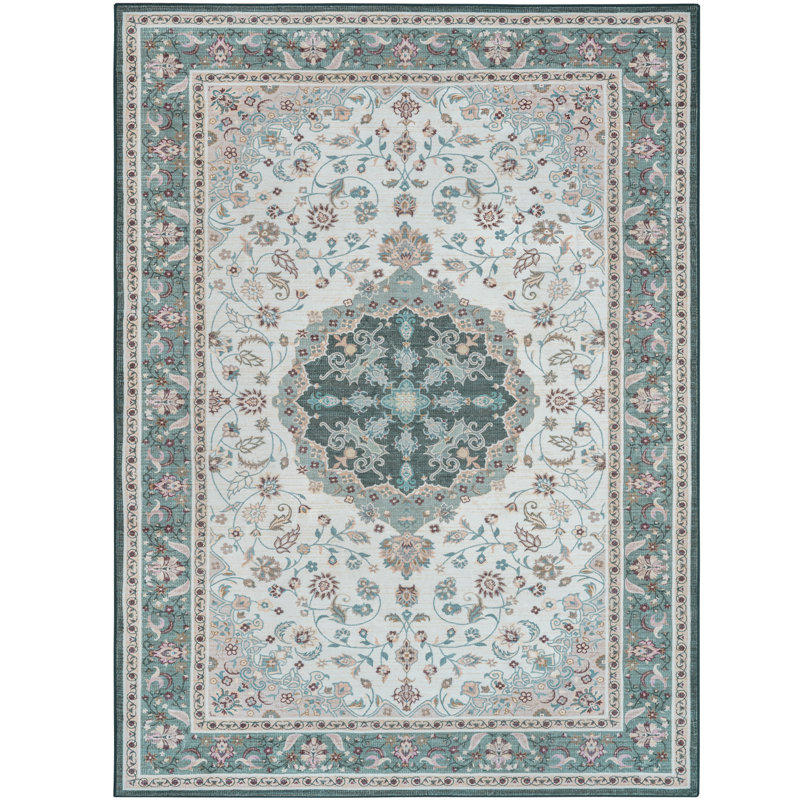 Fillender Large Oriental Floral Living Room Rug Washable Bedroom Rug Non-Slip Colorful Vintage Accent Floor Carpet For Home Decor