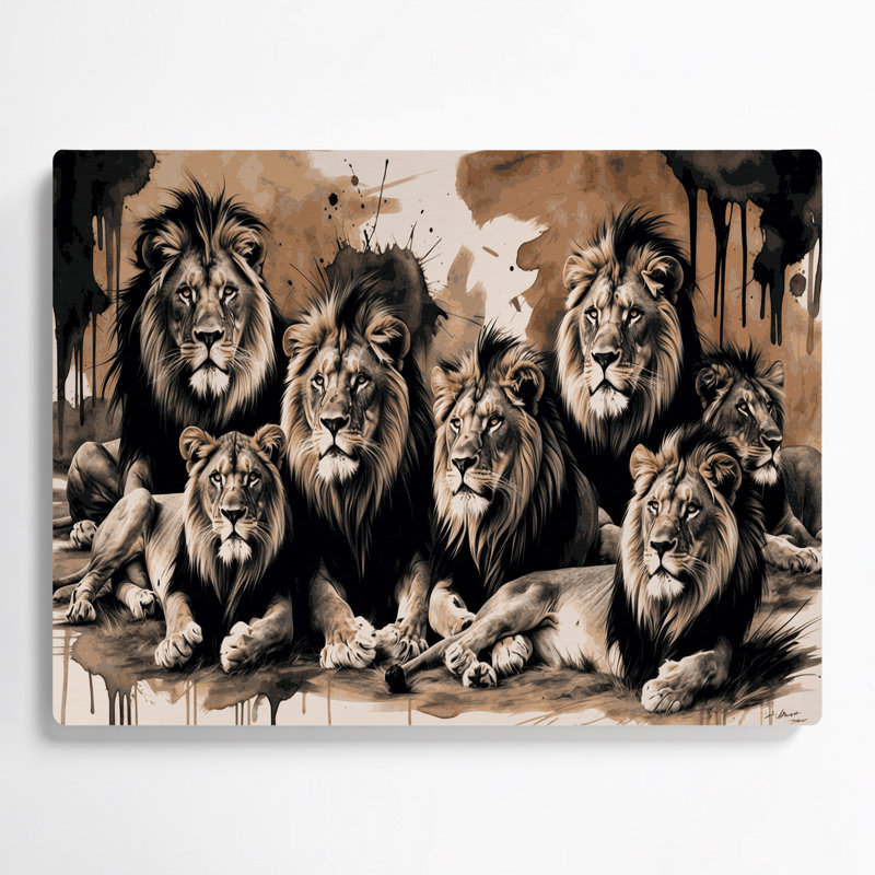 «Big Cats Lions», art mural en métal noir, 12" H x 18" W