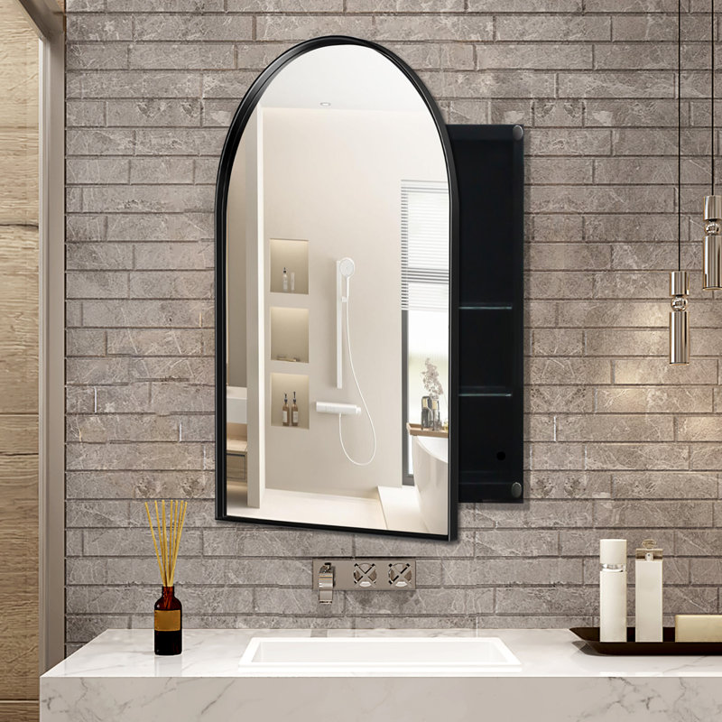 24X36 Inch Arched Recessed Medicine Cabinet, Matte Black
